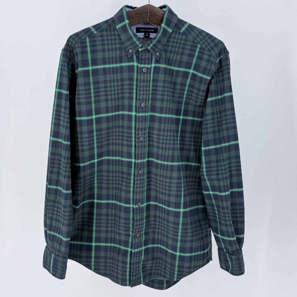 Tommy Hilfiger Checkered Button Down Shirt L Classic Fit Preppy Dark Academia